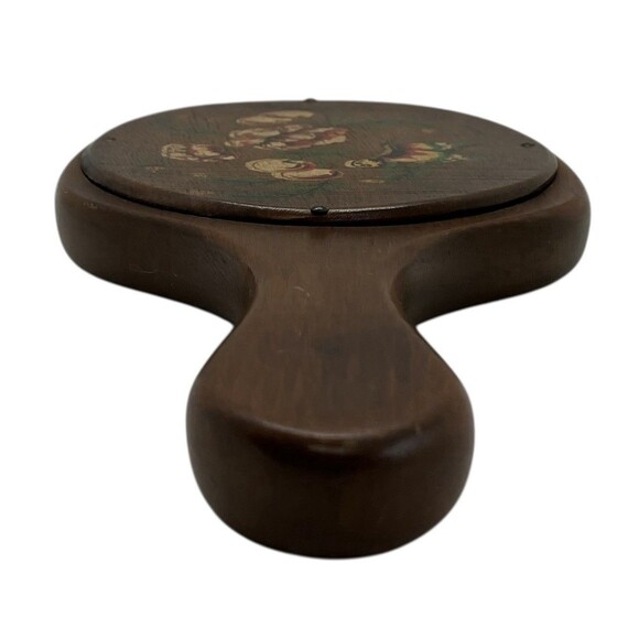 Vintage Mirror Hand Painted Wooden Floral Cherries Butterfly Handheld Vanity - Picture 6 of 13